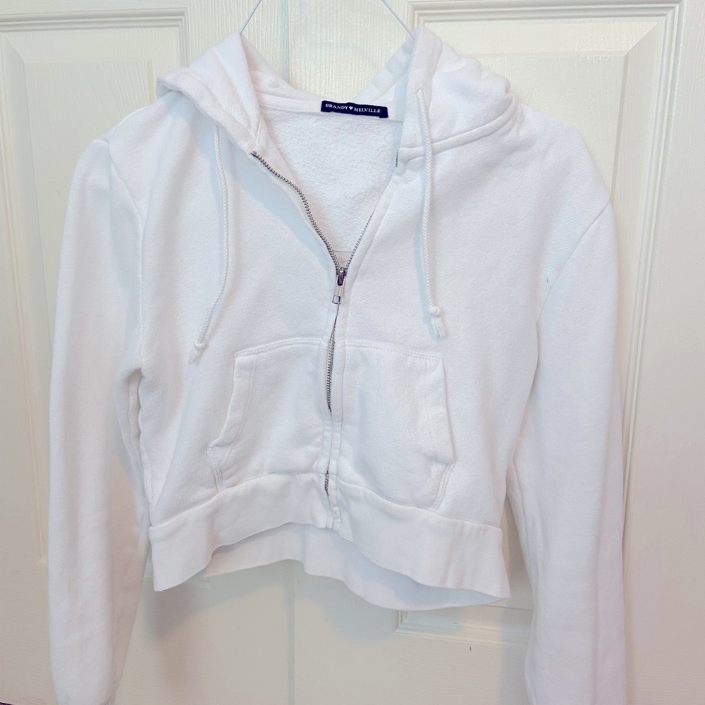 Brandy Melville cropped Crystal hoodie, white